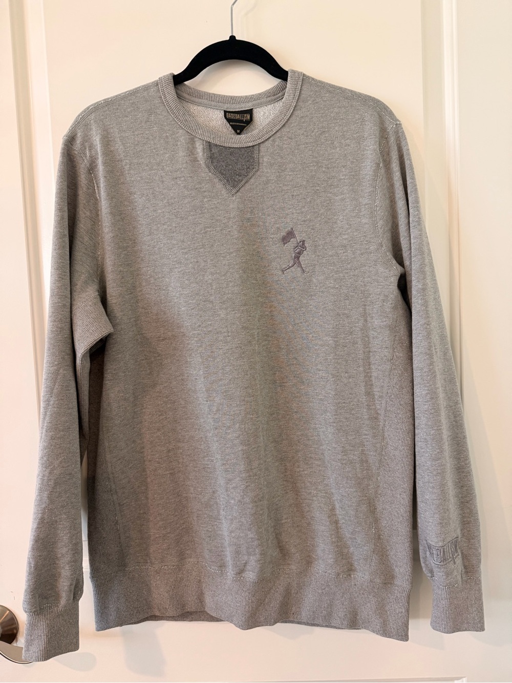 Baseballism Unisex Medium Gray Flag Man Crewneck Sweatshirt